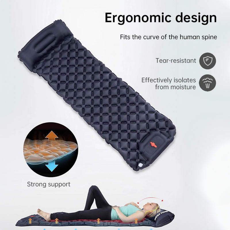 Outdoor double inflatable sleeping pad – with built-in pillow & pump, for camping, backpacking, hiking 🇨🇳