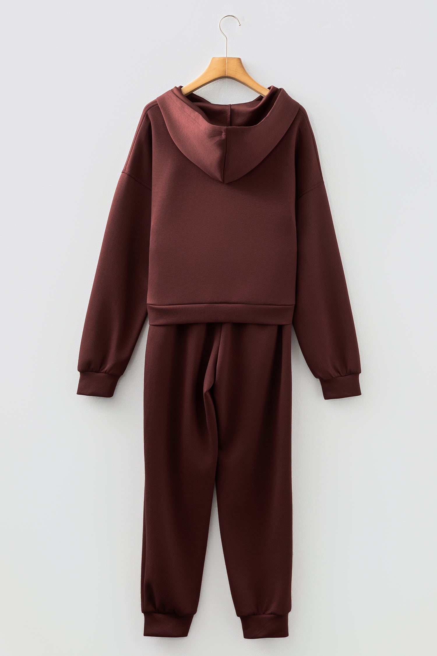 Chicory Coffee Button Drawstring Cropped Hoodie Jogger 2pcs Set 🇺🇸