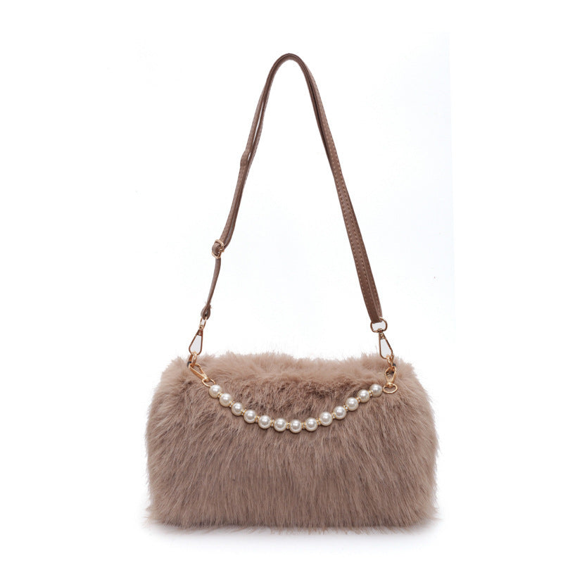 Autumn And Winter Fashion Shoulder Bags Pearl Chain Crossbody Bag Versatile Commuting Armpit Plush Female Bag 🇨🇳