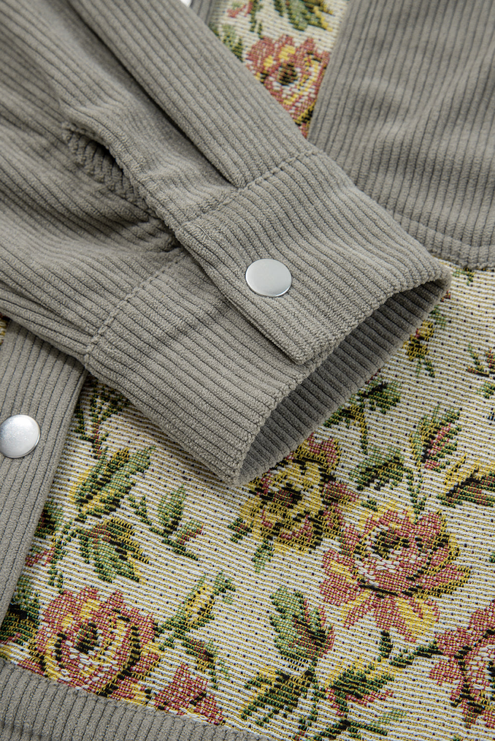 Medium Grey Ribbed Retro Floral Patchwork Shirt Style Jacket 🇺🇸
