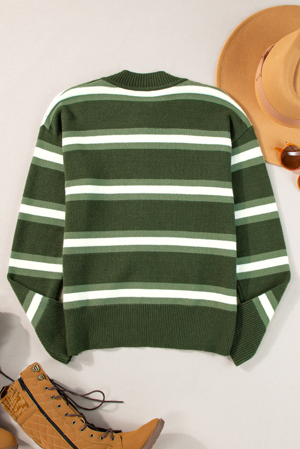 Green Stripe Drop Shoulder Buttons Cardigan Sweater 🇺🇸