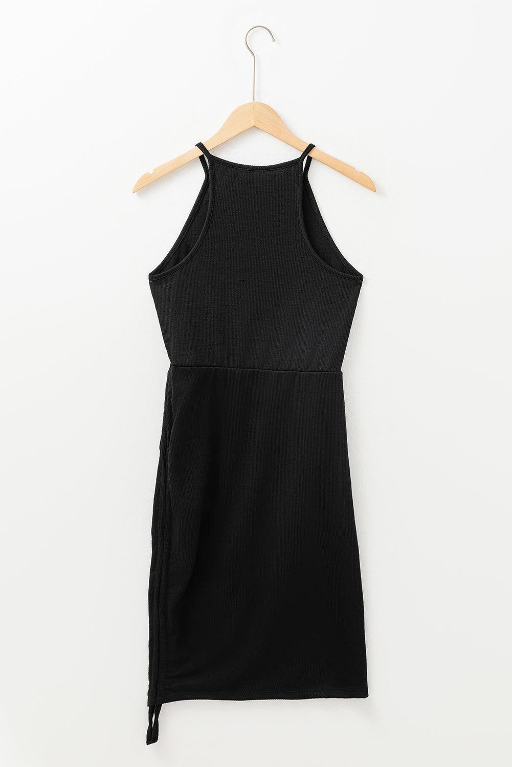 Black Racerback Ribbed Knit Drawstring Bodycon Dress 🇨🇳