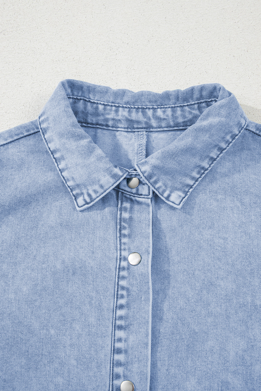 Beau Blue Double Ruffled Sleeves Buttoned A-line Collared Mini Denim Dress 🇨🇳