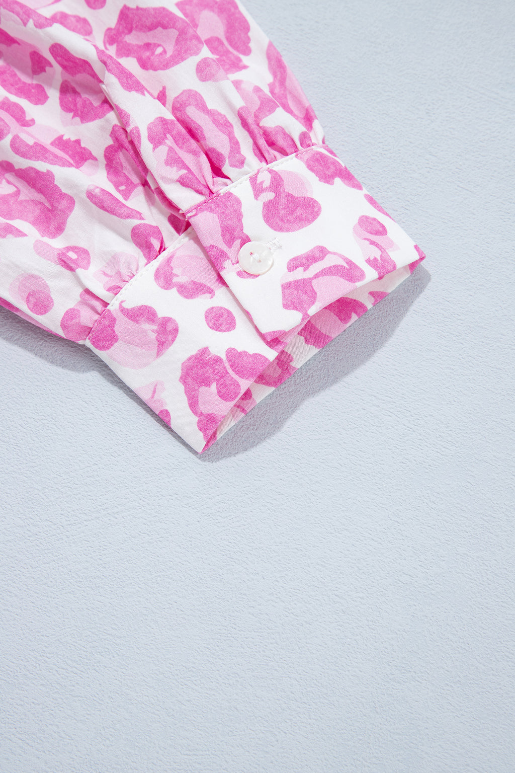 Pink Abstract Leopard Print Tie Waist Puff Sleeve Mini Shirt Dress 🇺🇸