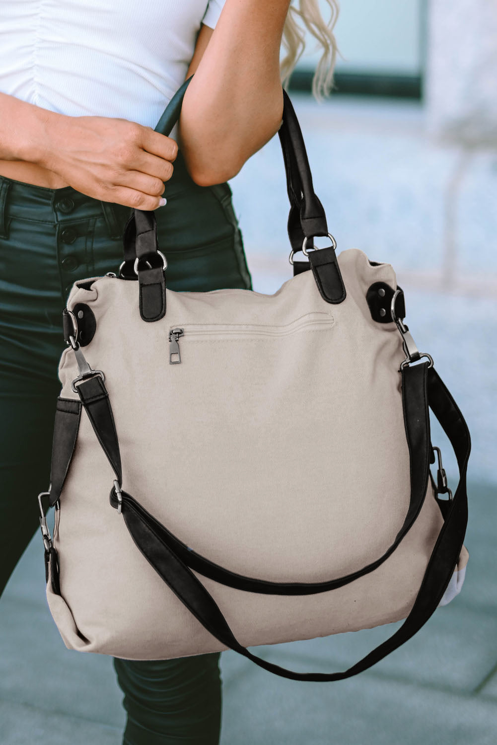 Beige Casual Five-pointed Star Canvas Tote Bag 🇨🇳