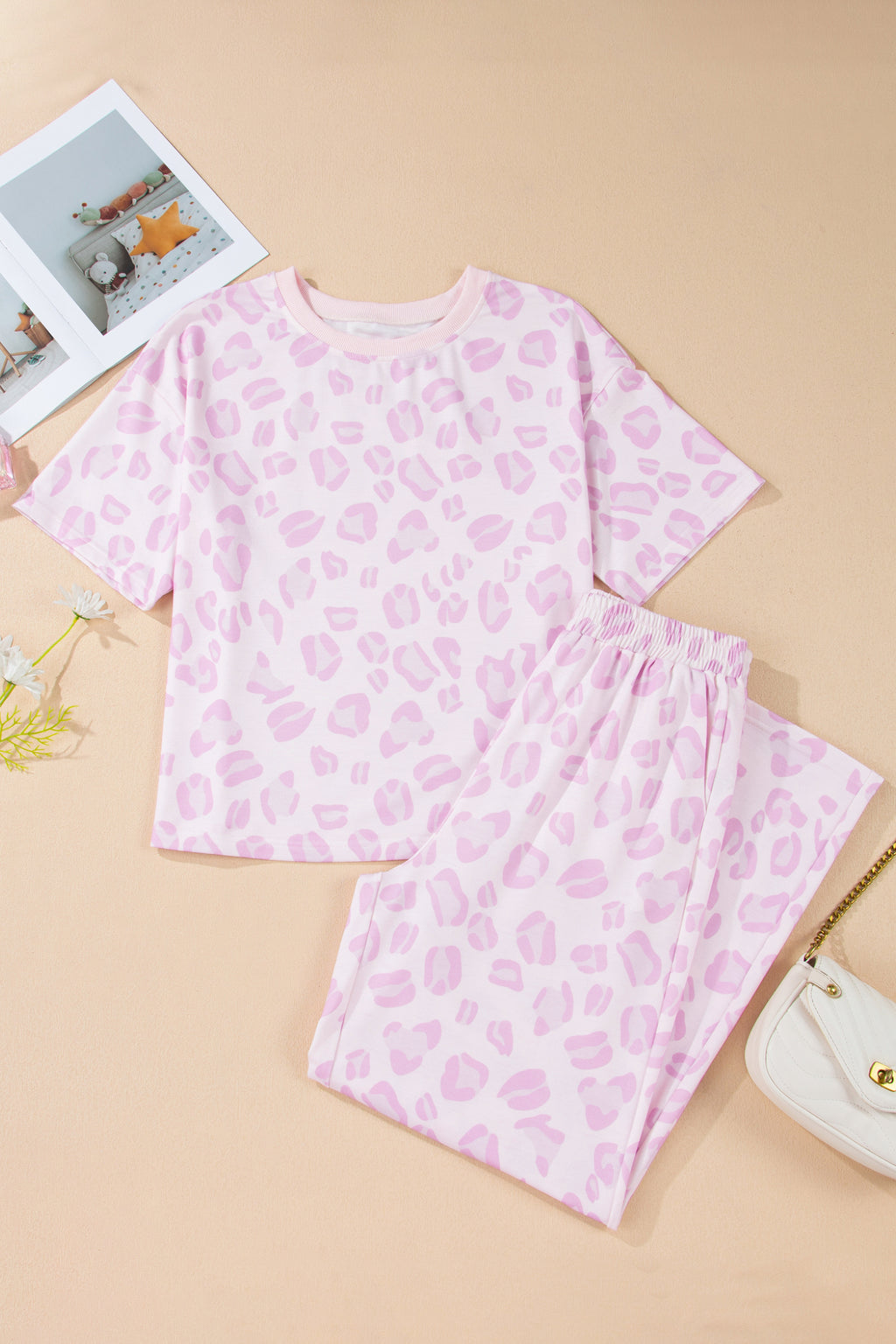 Pink Leopard Two Piece Top and Pants Set 🇺🇸
