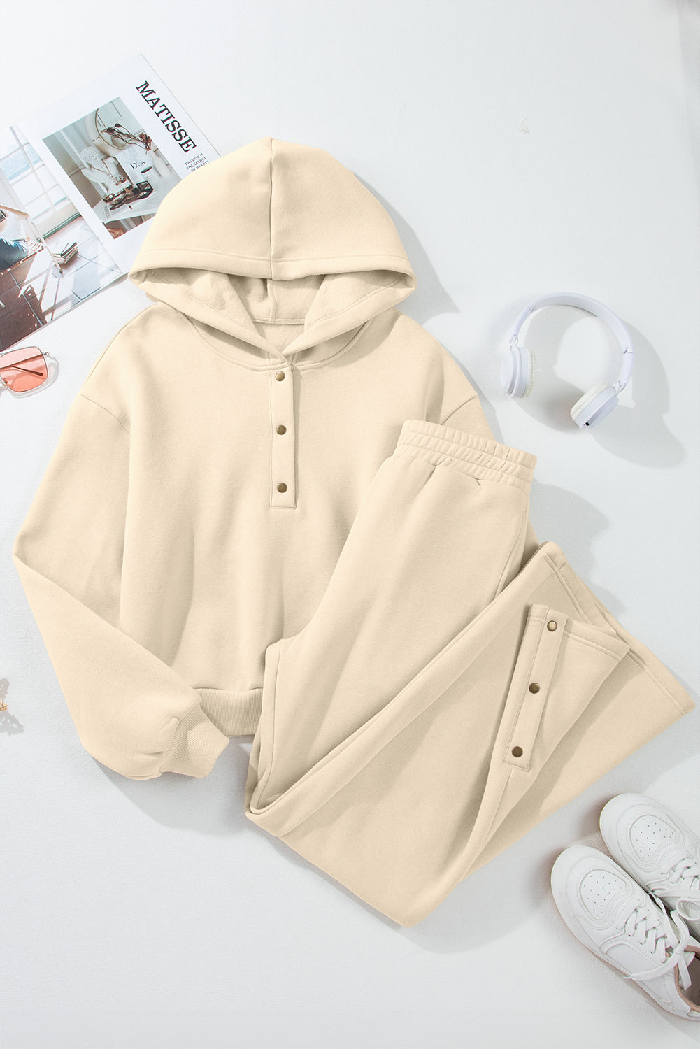 Parchment Solid Color Hoodie and High Waist Pants Two Piece Activewear 🇺🇲
