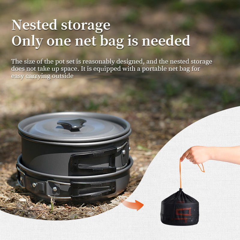 1-3 Person Camping Cookware Set: Light, Portable Pot & Pan in Carrying Bag, Ideal for Outdoor Trips 🇨🇳