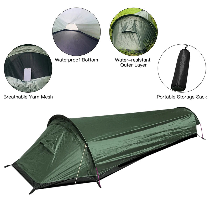 Camping Single Person Ultralight Compact Outdoor Sleeping Bag Tent Larger Space Waterproof 🇨🇳