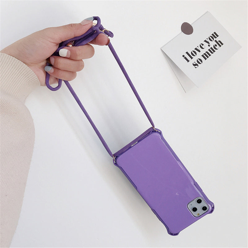 Lanyard Chain Tape Necklace Candy Color Phone Case For iPhone 11 7 8 Plus X XR XS 11Pro Max Airbag Soft TPU Back Shell For Carry 🇨🇳
