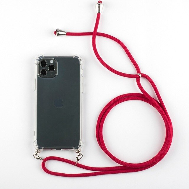 Phone Case For iPhone 11Pro 11 Pro Max Airbag Cover Silicone TPU Clear Case Coque With Lanyard Strap for iPhone 11 🇨🇳