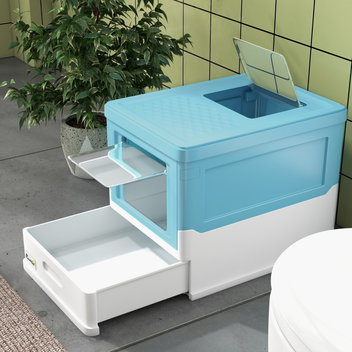 PawHut Hooded Cat Litter Box, Pet Toilet w/ Scoop, Tray - Light Blue 🇬🇧