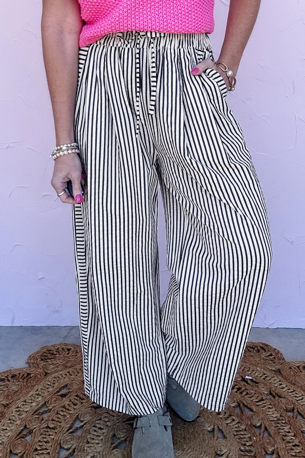Black Stripe Wide Leg Casual Pants 🇺🇸