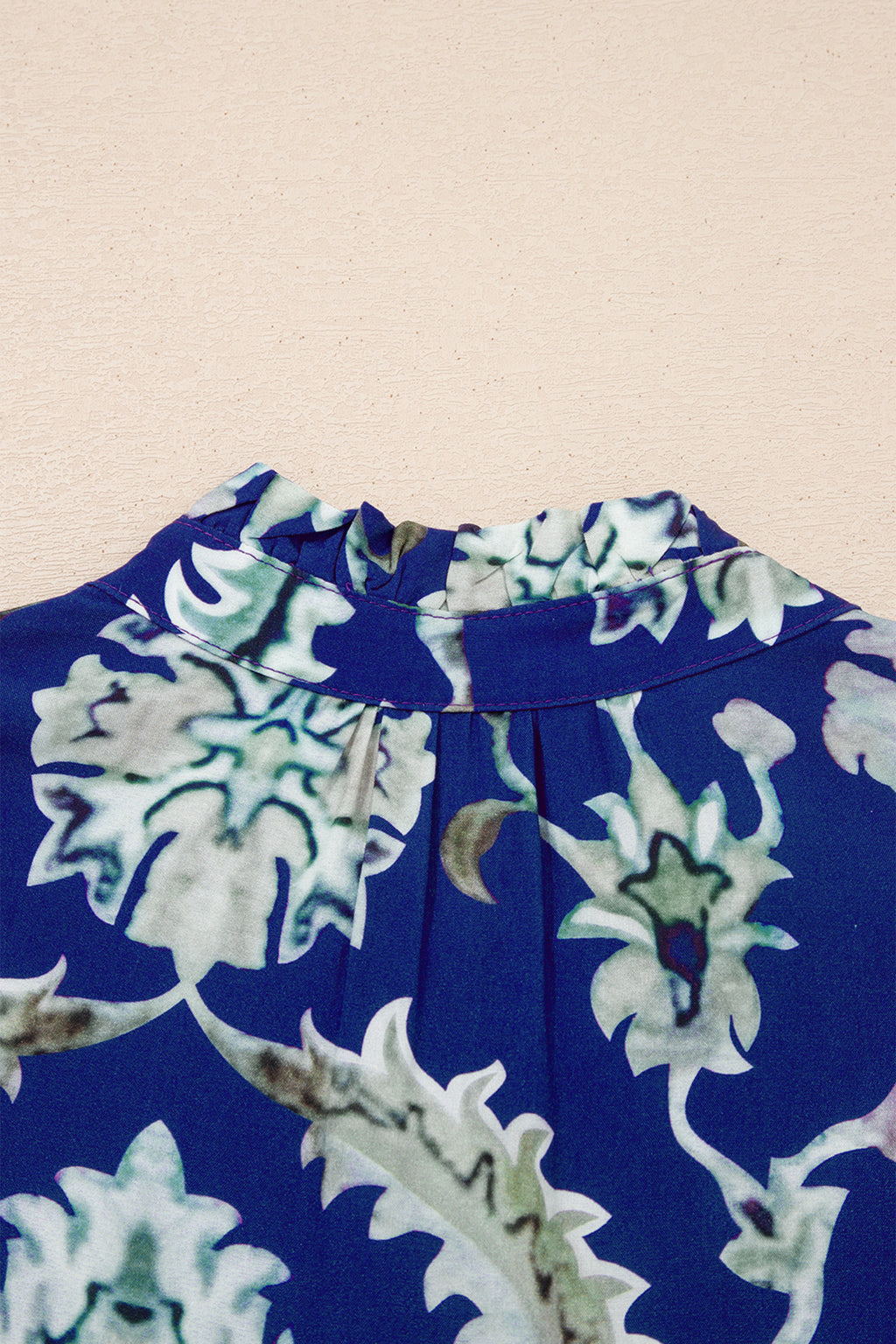 Blue Wild Floral Print Frilled Collar Half Sleeve Long Dress 🇺🇸