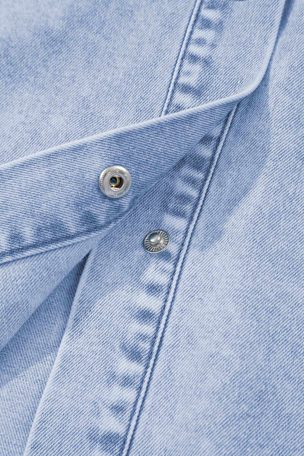 Beau Blue Double Ruffled Sleeves Buttoned A-line Collared Mini Denim Dress 🇨🇳