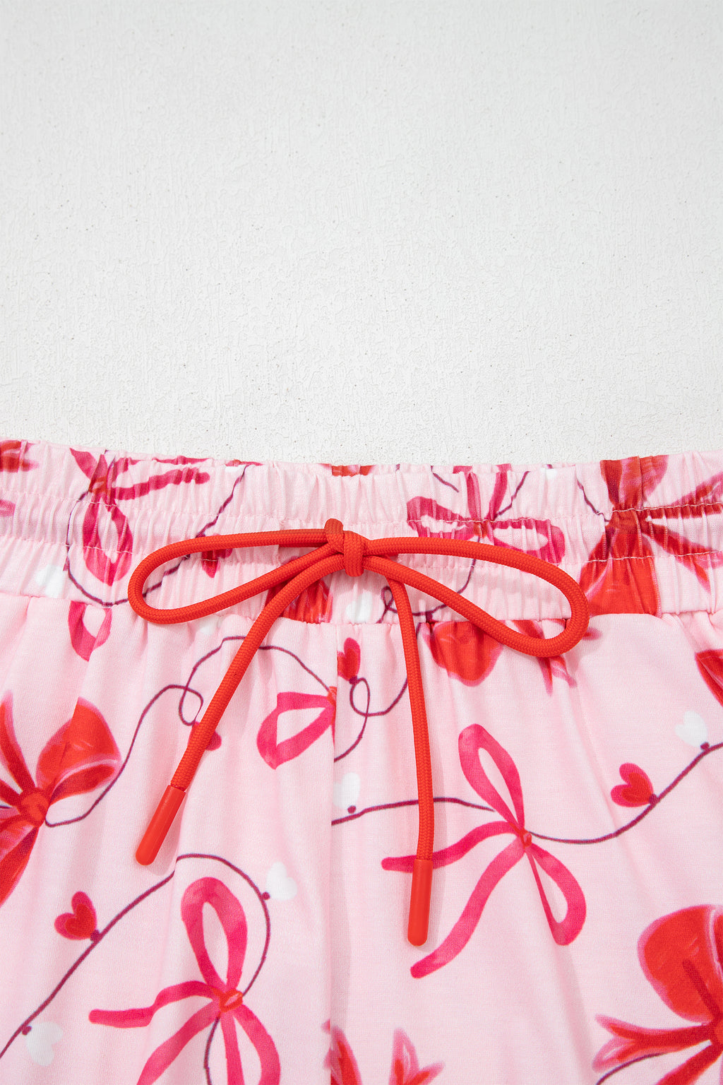 Red Romantic Bow Print Loose Tee Drawstring Shorts 2pcs Lounge Set 🇺🇸