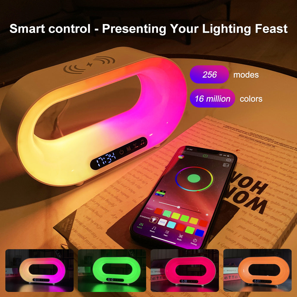 Multi-function 3 In 1 LED Night Light APP Control RGB Atmosphere Desk Lamp Smart Multifunctional Wireless Charger Alarm Clock 🇨🇳