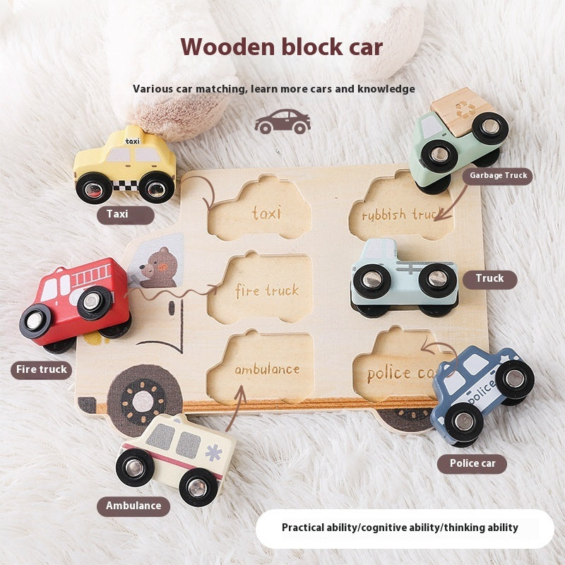 Wooden Three-dimensional Rolling Car Matching Puzzle Baby Early Education Educational Toys 🇨🇳