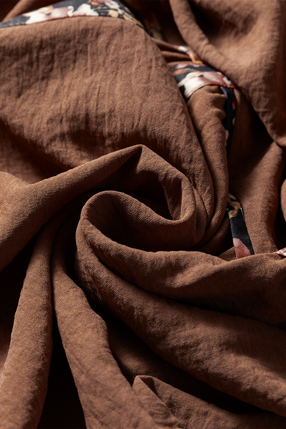 Chestnut Floral Patchwork Detail Notched Neck Long Sleeve Maxi Dress 🇺🇸