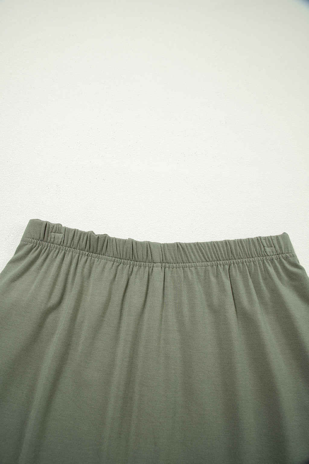 Laurel Green Solid Color Oversize Tee Tie Wrap Mini Skort 2pcs Set 🇺🇸