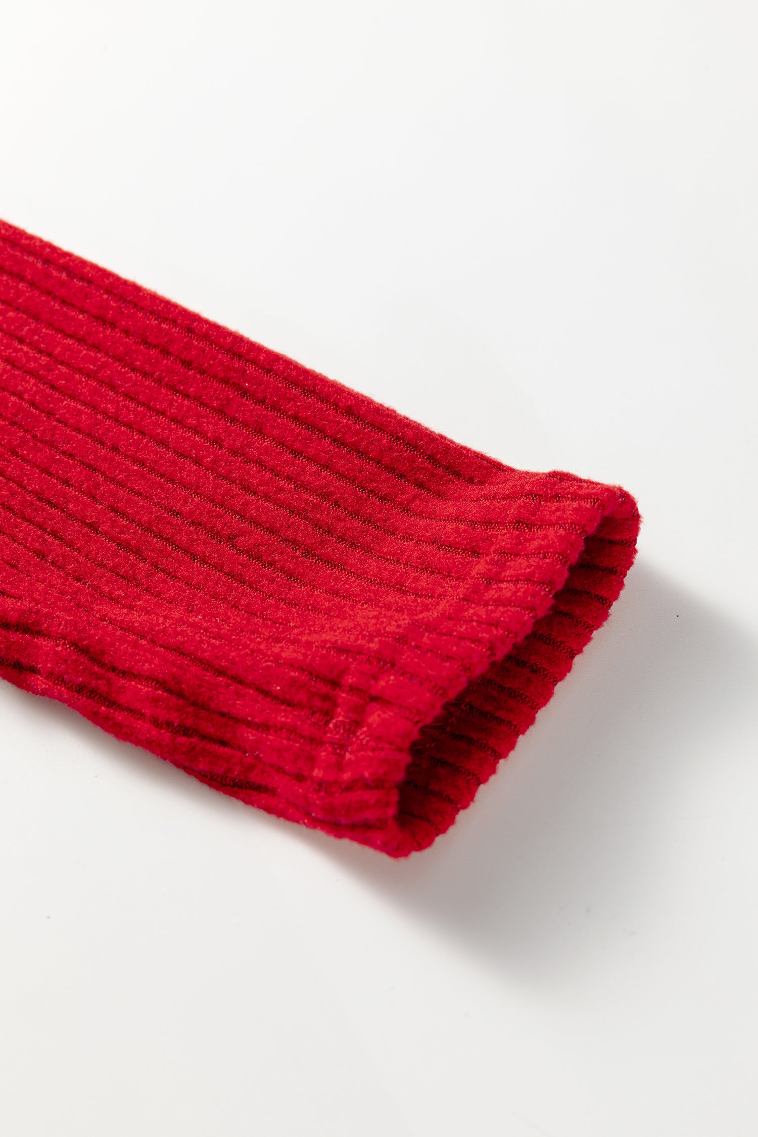 Racing Red Ribbed Notched Neck Knit Long Sleeve Leggings Two Pieces Lounge Set 🇺🇸