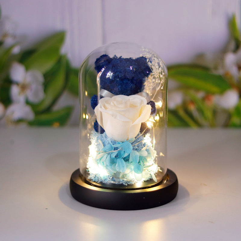 Eternal Preserved Rose Flower Gift Box Teddy Bear With Lights 🇨🇳