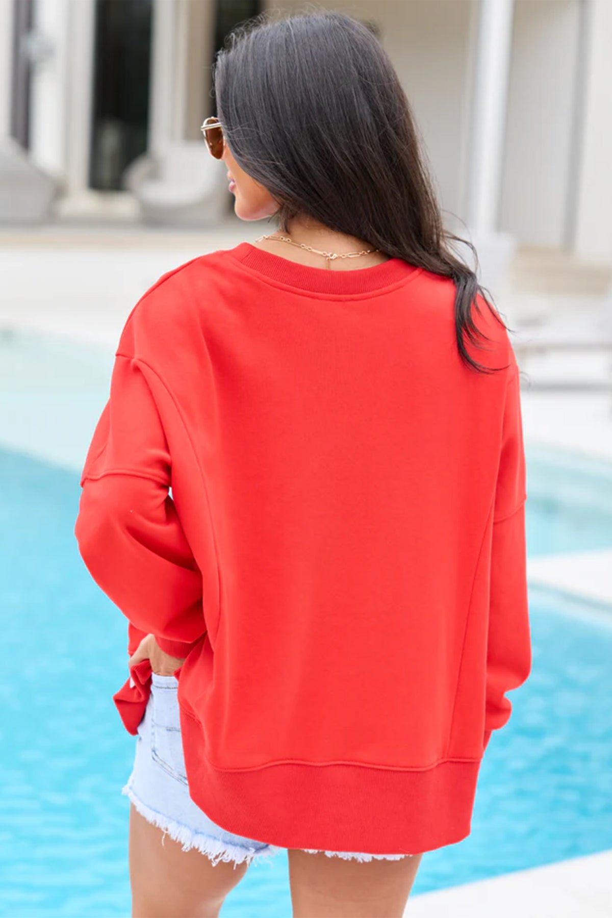 Fiery Red Patch Embroidery Star Colorblock Plus Size Sweatshirt 🇺🇸