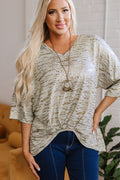 Gray Leopard Print Half Sleeve V Neck Loose Fit T Shirt 🇨🇳