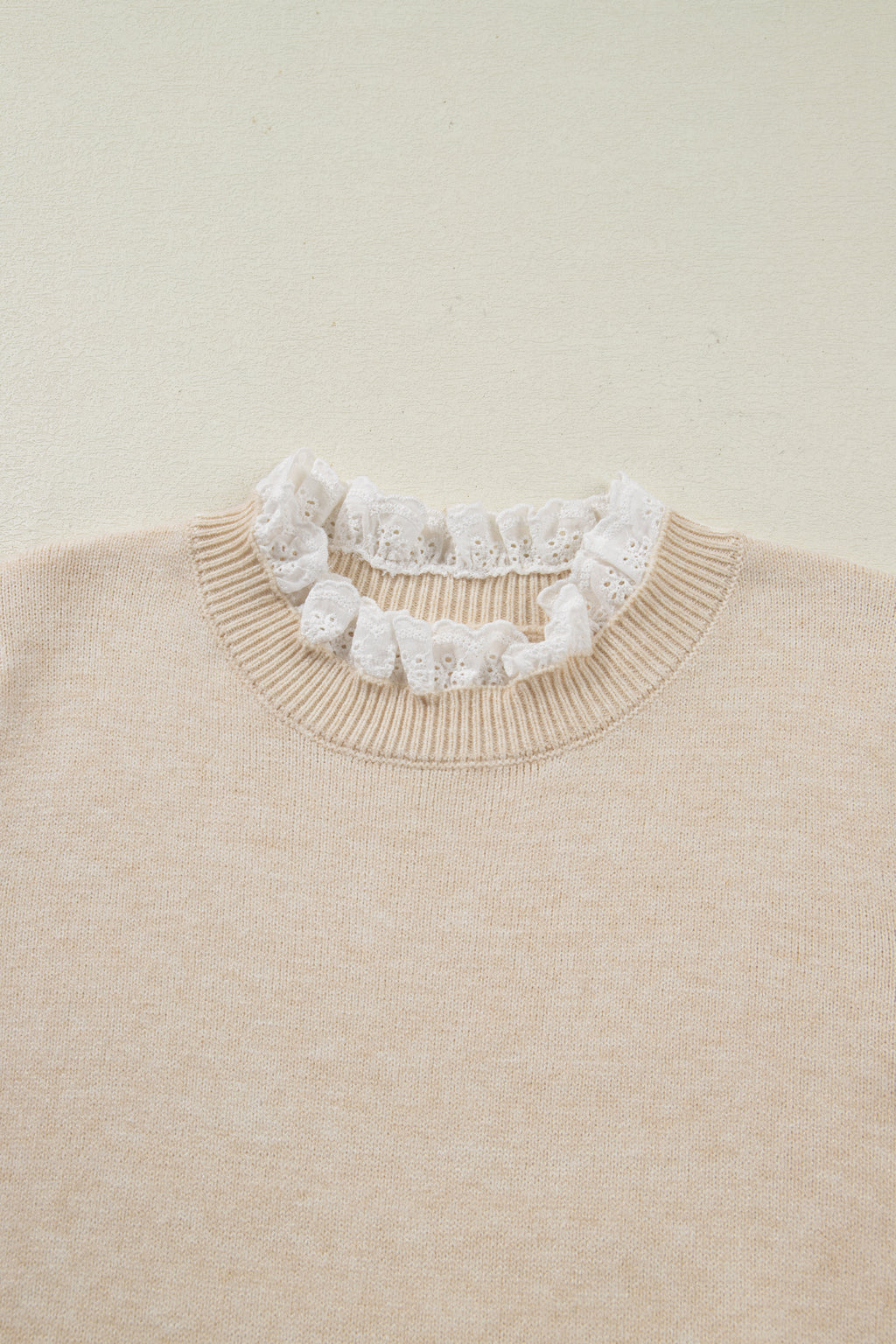 Jet Stream Lace Trim Patchwork Buttoned Cuffs Loose Sweater 🇺🇸