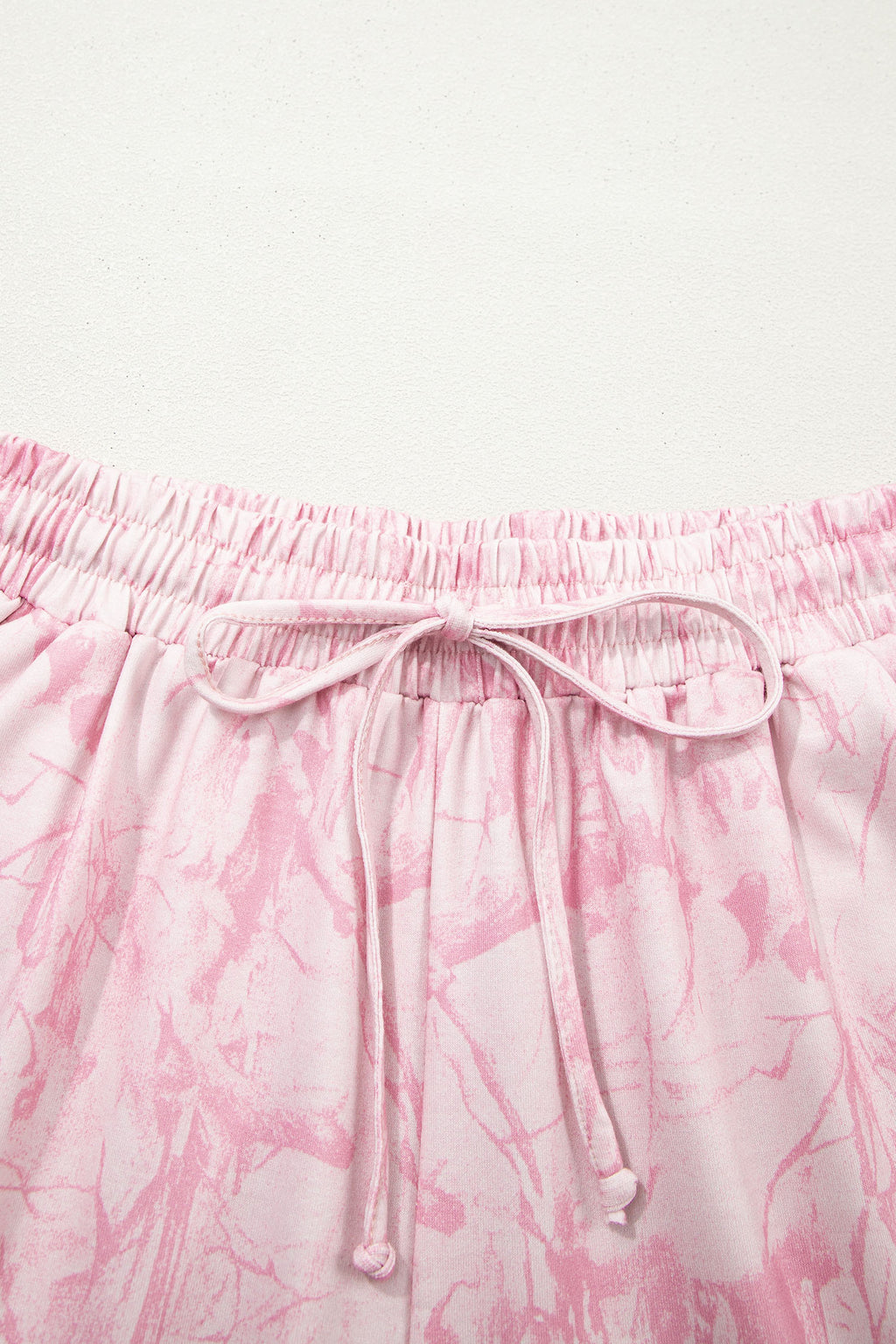Pink Abstract Print V Neck Loose Tee Drawstring Shorts 2pcs Outfit 🇺🇸
