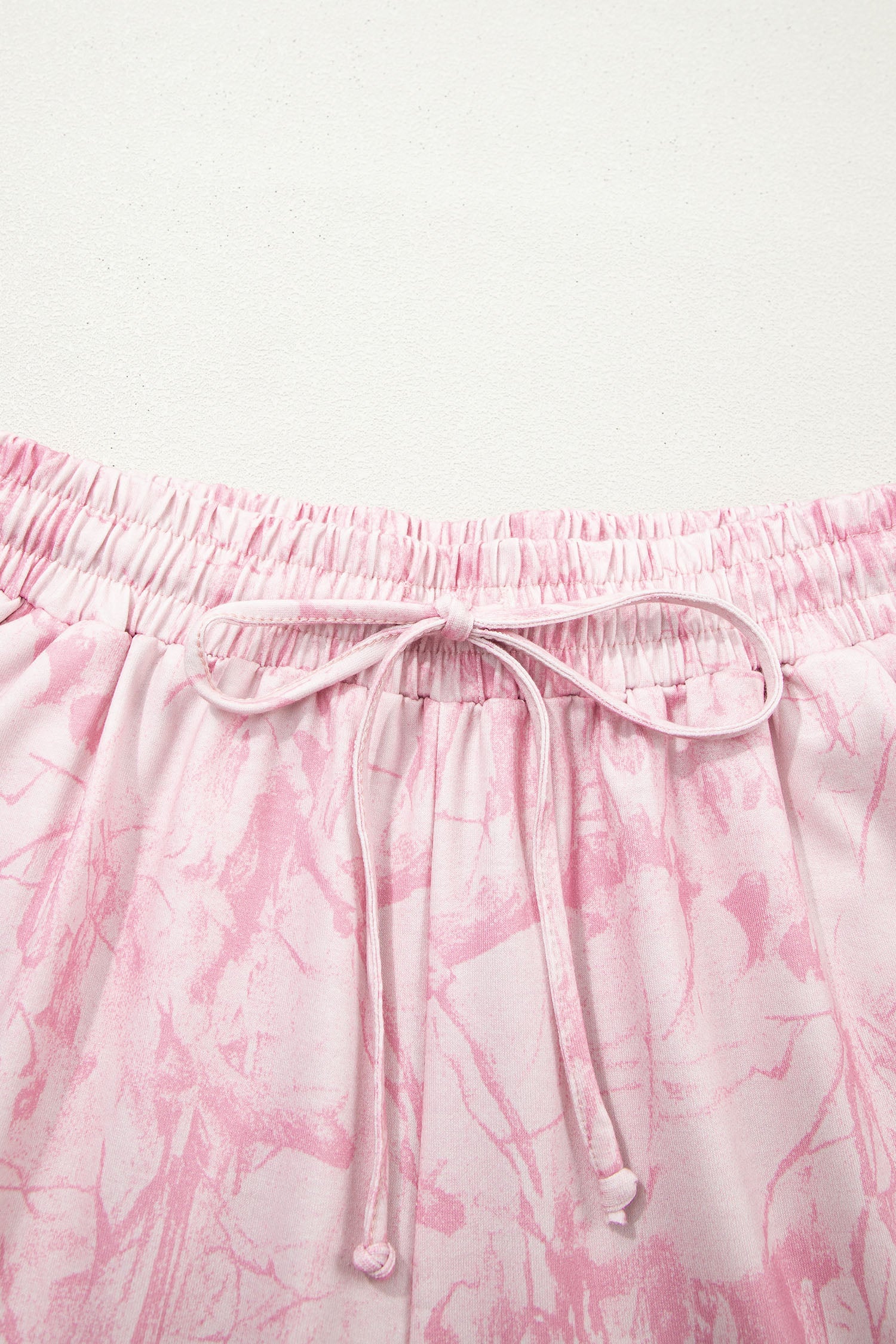 Pink Abstract Print V Neck Loose Tee Drawstring Shorts 2pcs Outfit 🇺🇸