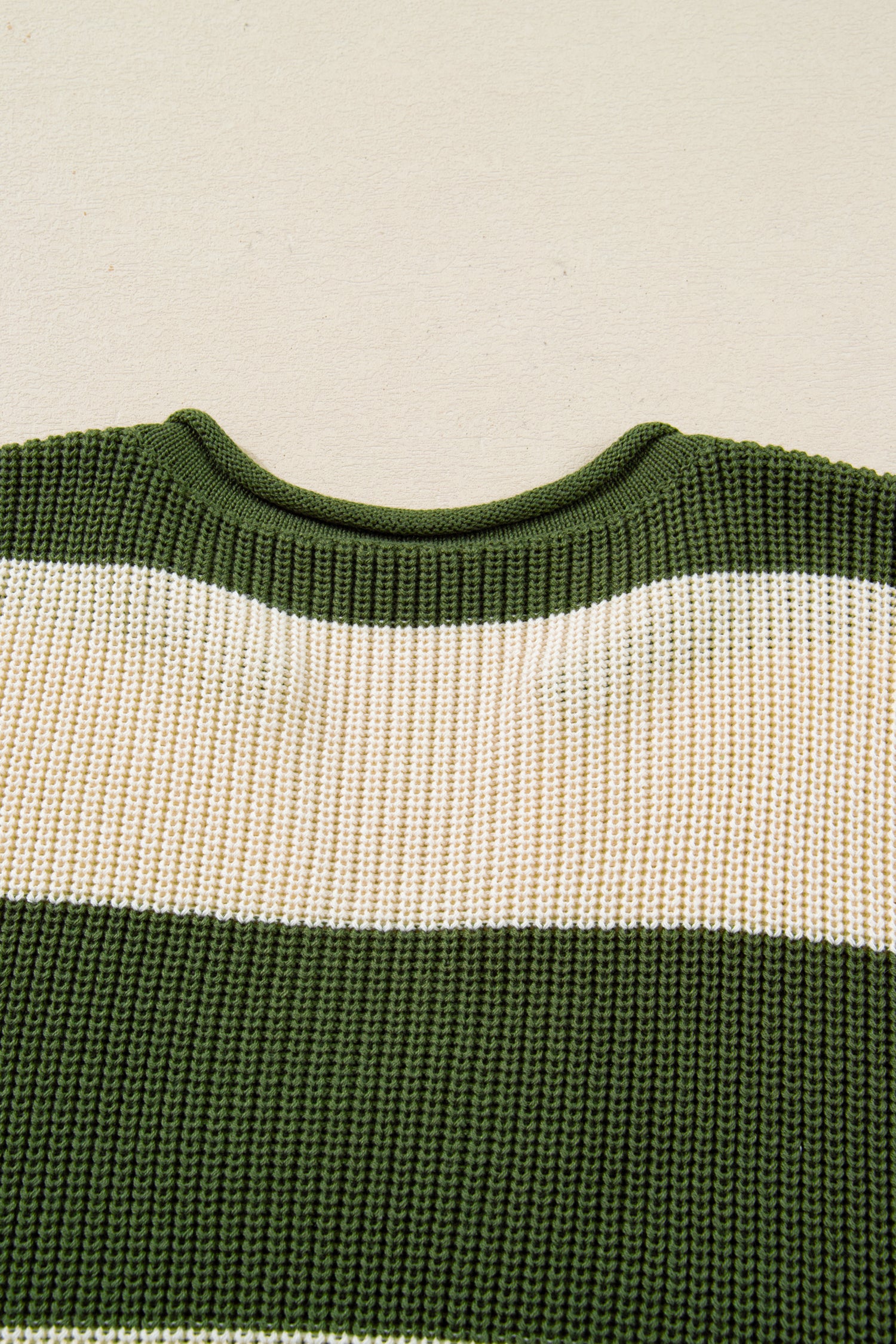 Green Stripe Colorblock Notched Neck Plus Size Sweater 🇺🇸