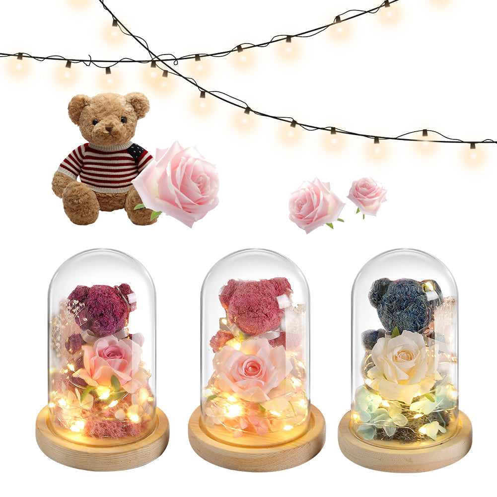 Eternal Preserved Rose Flower Gift Box Teddy Bear With Lights 🇨🇳