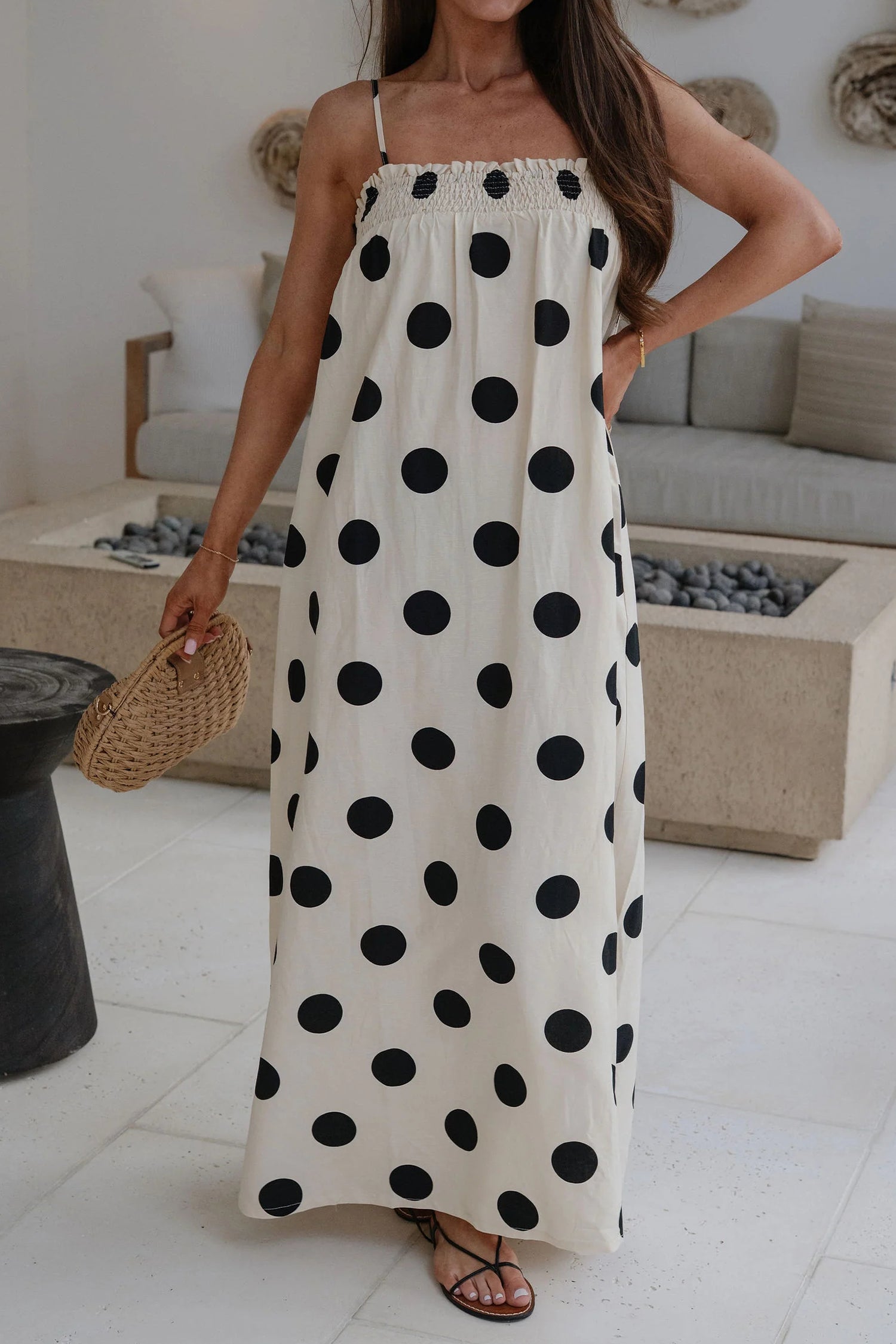 White Polka Dot Spaghetti Straps Maxi Dress 🇺🇸