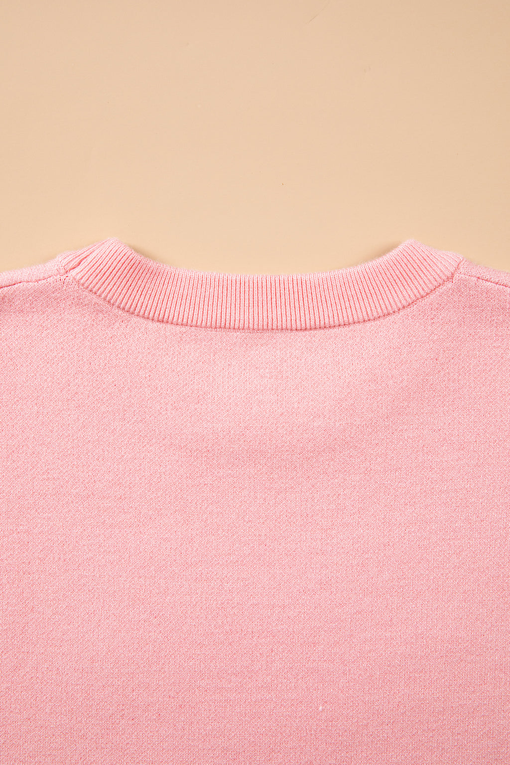 Gossamer Pink Drop Shoulder Round Neck Towel Embroidery Slogan Pullover Sweater 🇺🇸