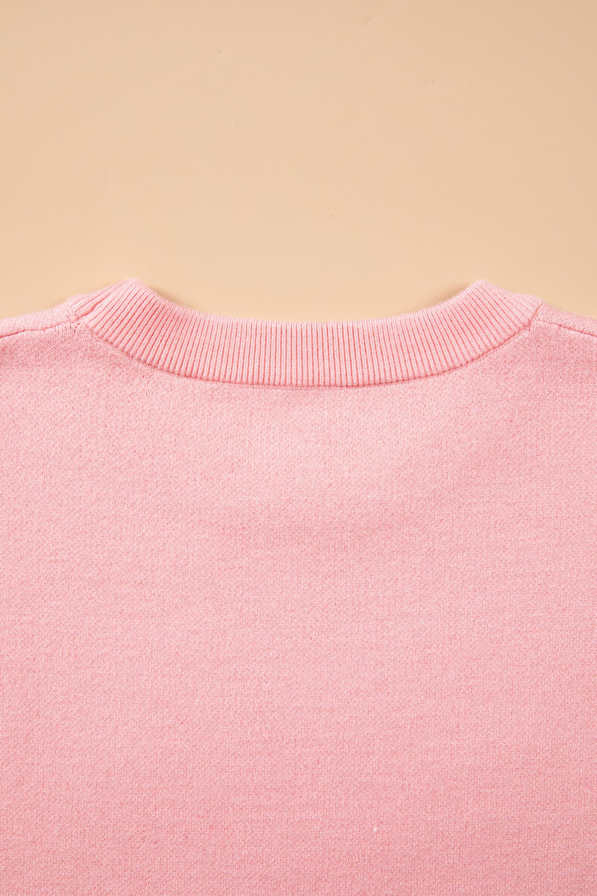 Gossamer Pink Drop Shoulder Round Neck Towel Embroidery Slogan Pullover Sweater 🇺🇸