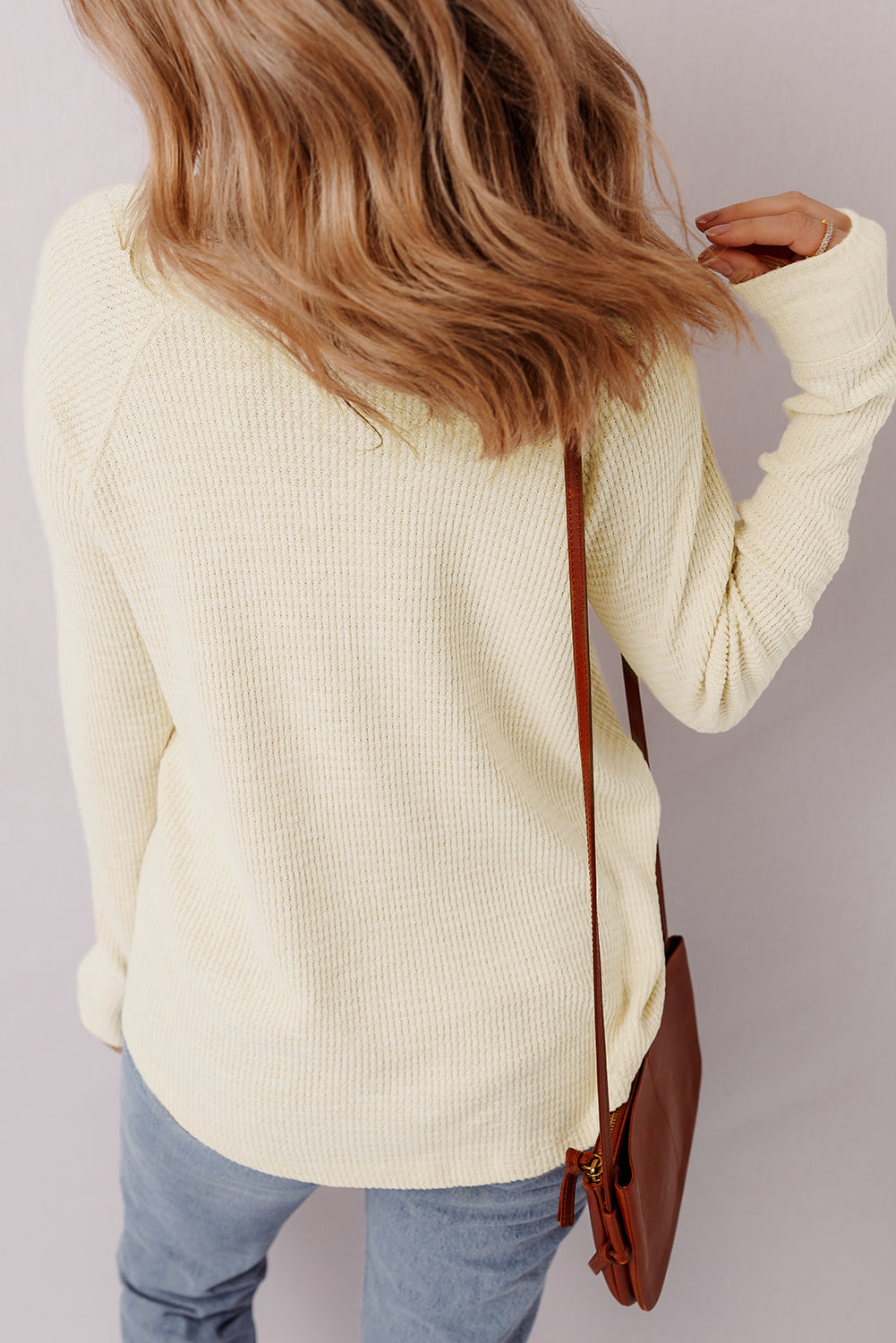 Oatmeal Textured Knit Half Buttons Henley Top 🇺🇸
