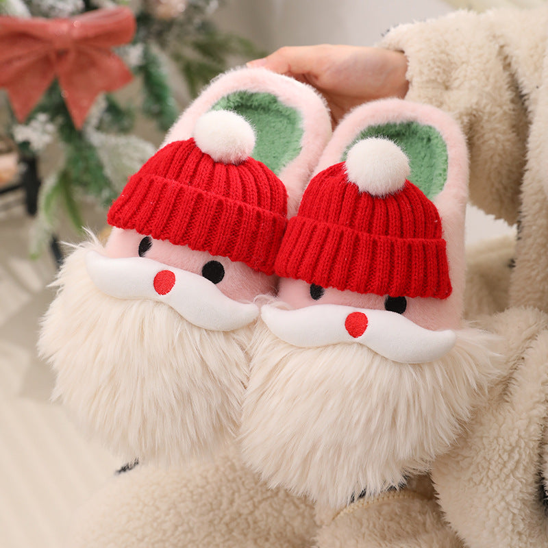 Cute Christmas Santa Claus Home Slippers Winter Warm Indoor Non-slip Floor Plush Shoes For Women 🇨🇳