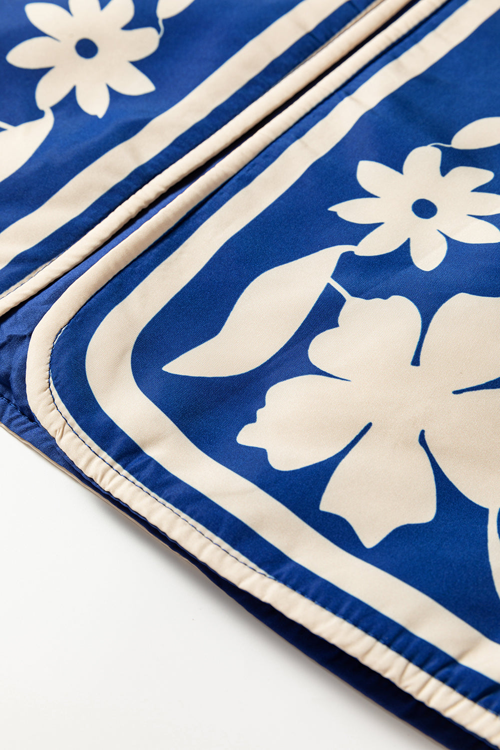 Blue Flower Print Open Front Buttoned Cuffs Elegant Jacket 🇺🇸