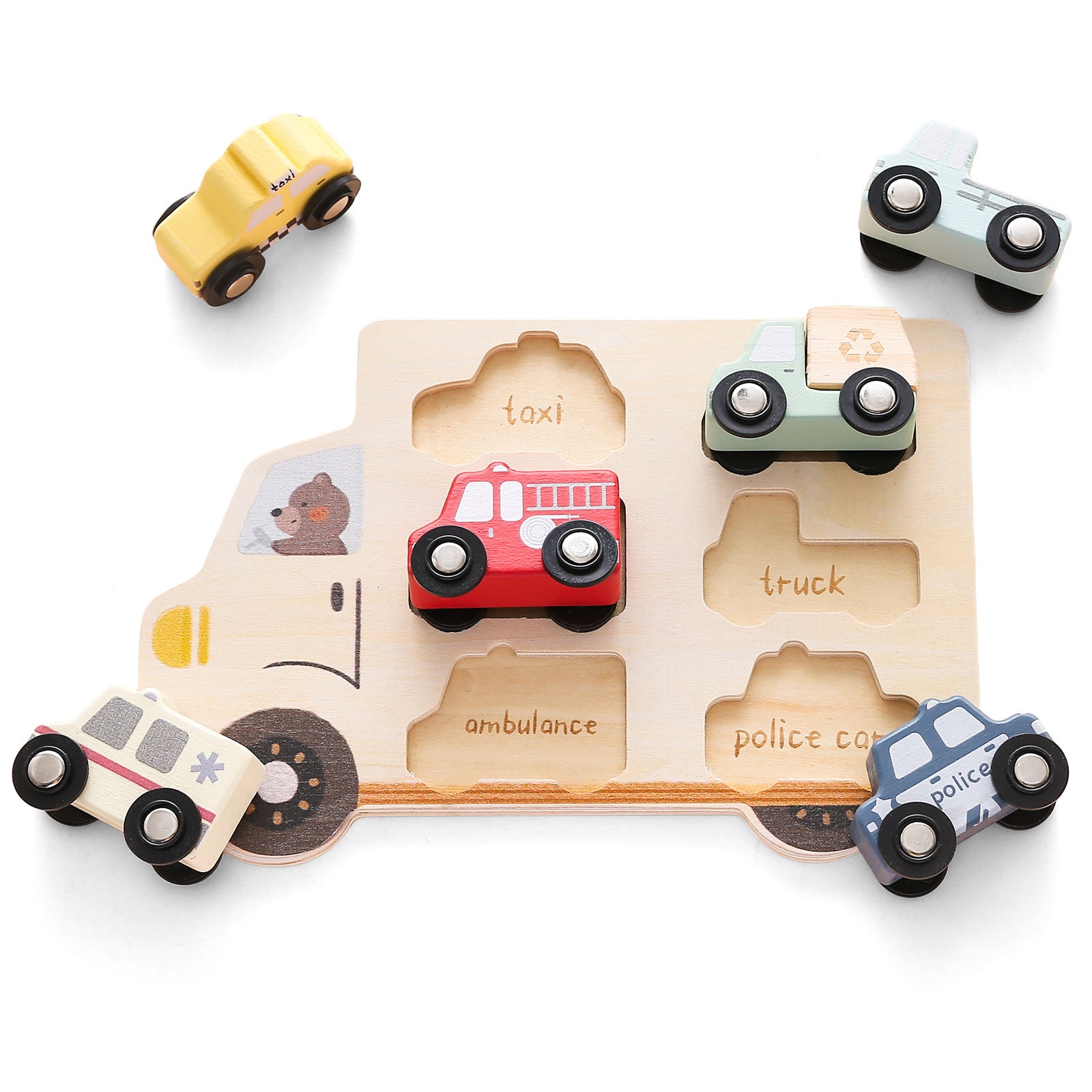 Wooden Three-dimensional Rolling Car Matching Puzzle Baby Early Education Educational Toys 🇨🇳