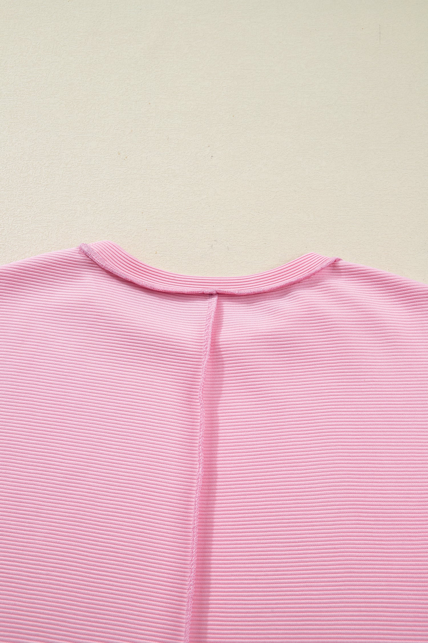 Pink Horizontal Ribbed Exposed Seam Detail Drop Shoulder Baggy Pullover 🇺🇸