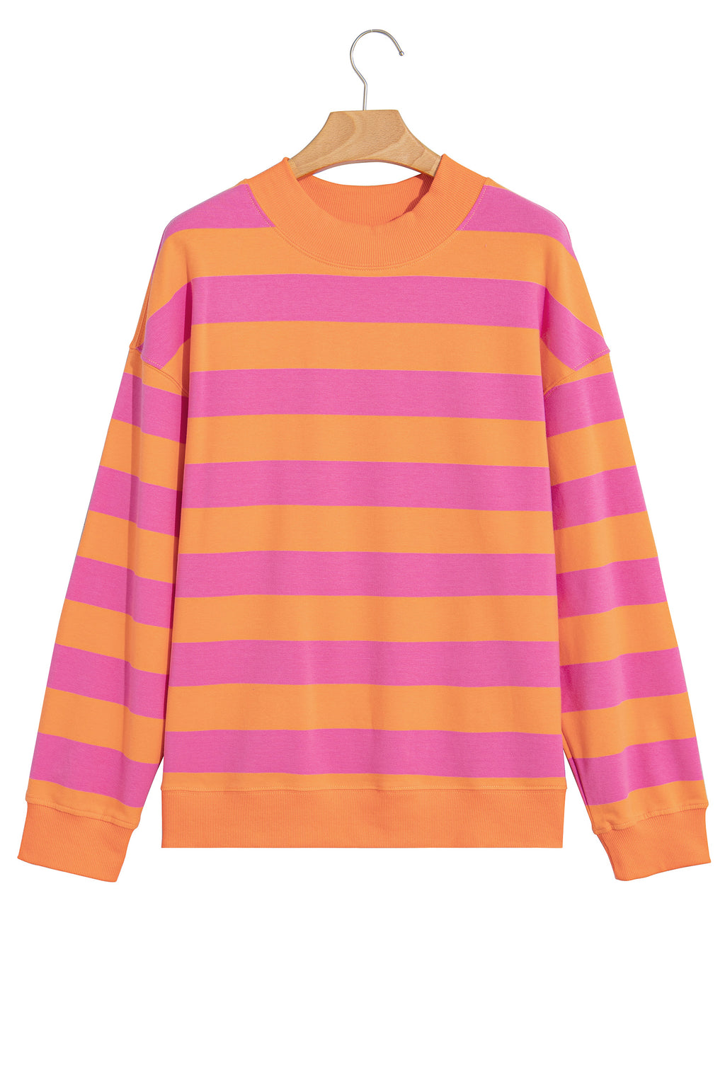 Blue Stripe Colorblock Mock Neck Relaxed Sweatshirt 🇺🇸