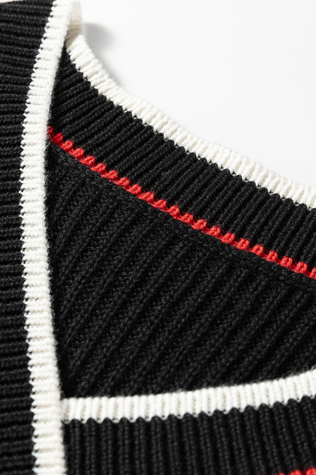 Black Contrast Striped Trim V Neck Drop Shoulder Sweater 🇺🇸