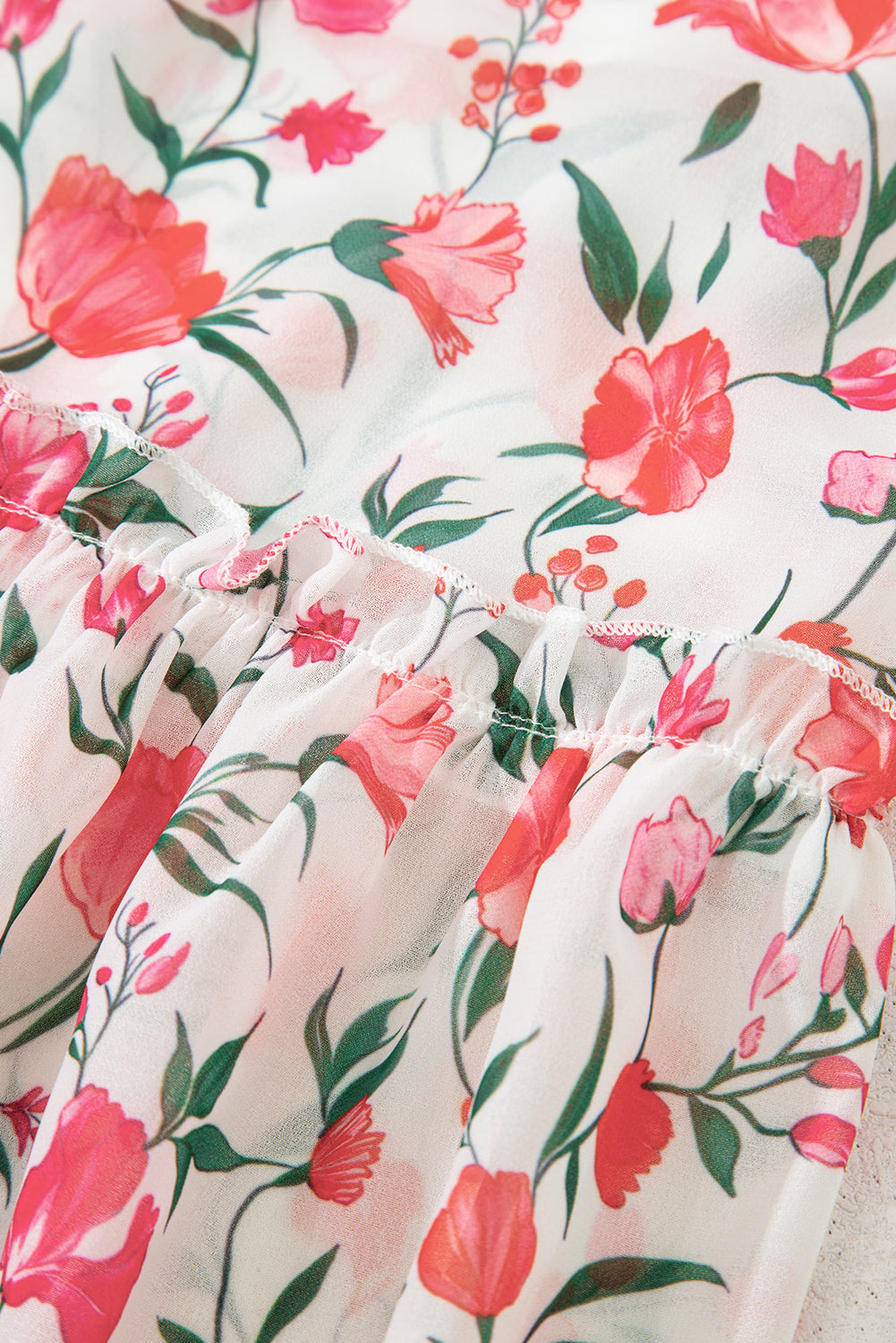 Pink Floral Puff Sleeve Square Neck Empire Waist Tiered Maxi Dress 🇨🇳