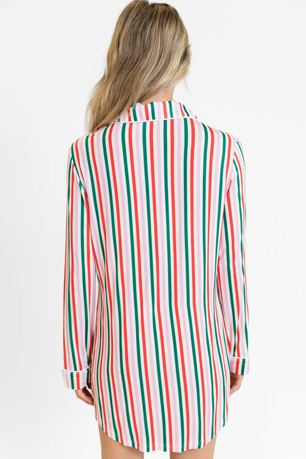 Pink Stripe Christmas Long Sleeve Shirt Style Lounge Dress 🇺🇸