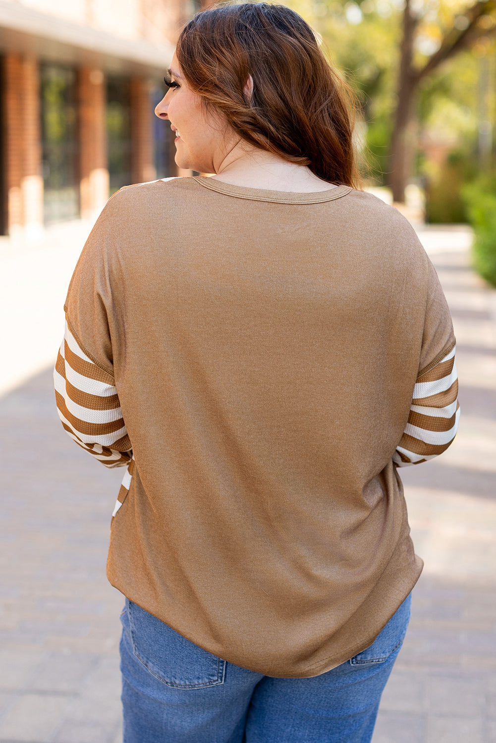 Khaki Striped Checkered Mixed Print Chest Pocket Casual Plus Size Top 🇺🇸