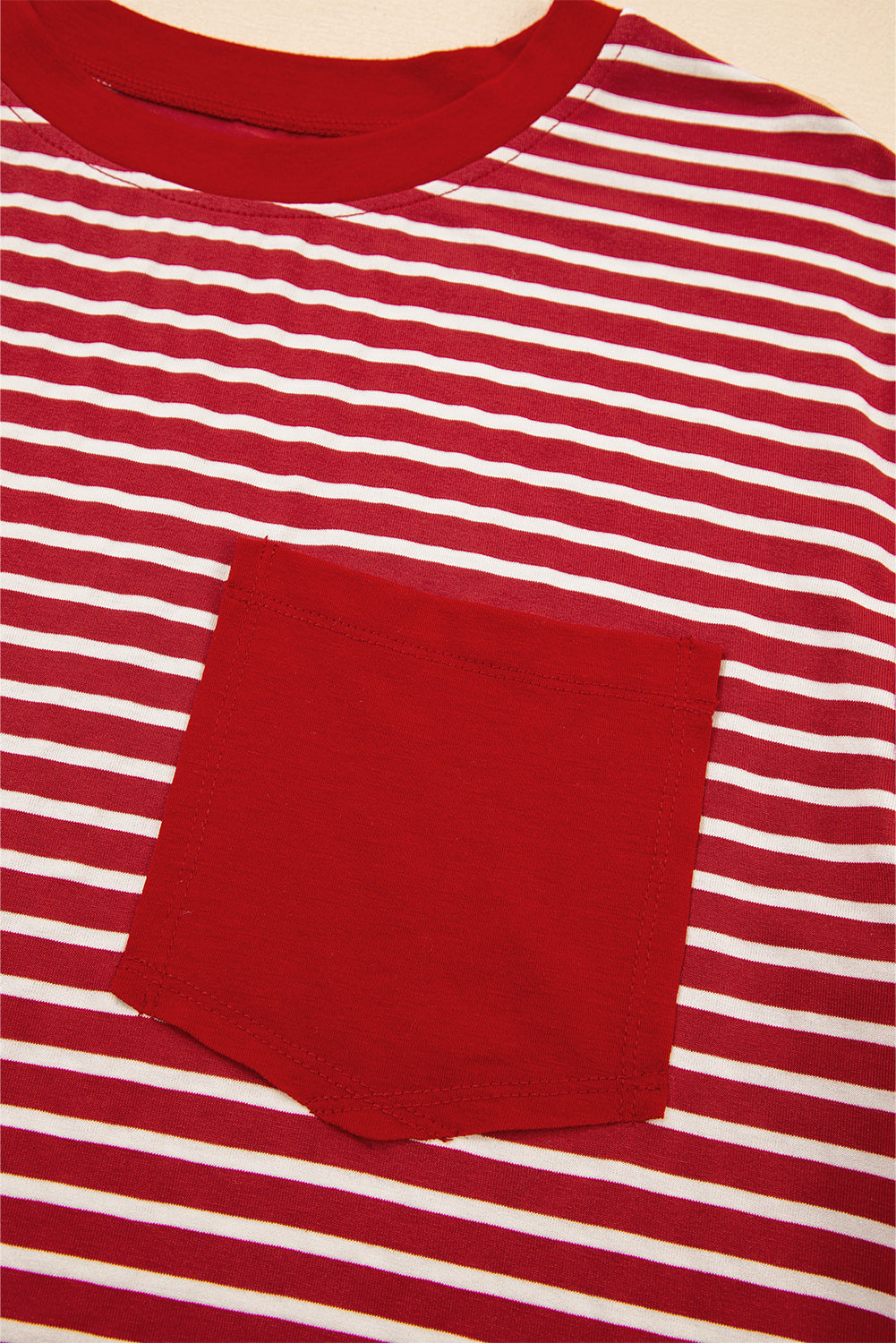 Red Stripe Chest Pocket Patch Round Neck Tank Top 🇨🇳