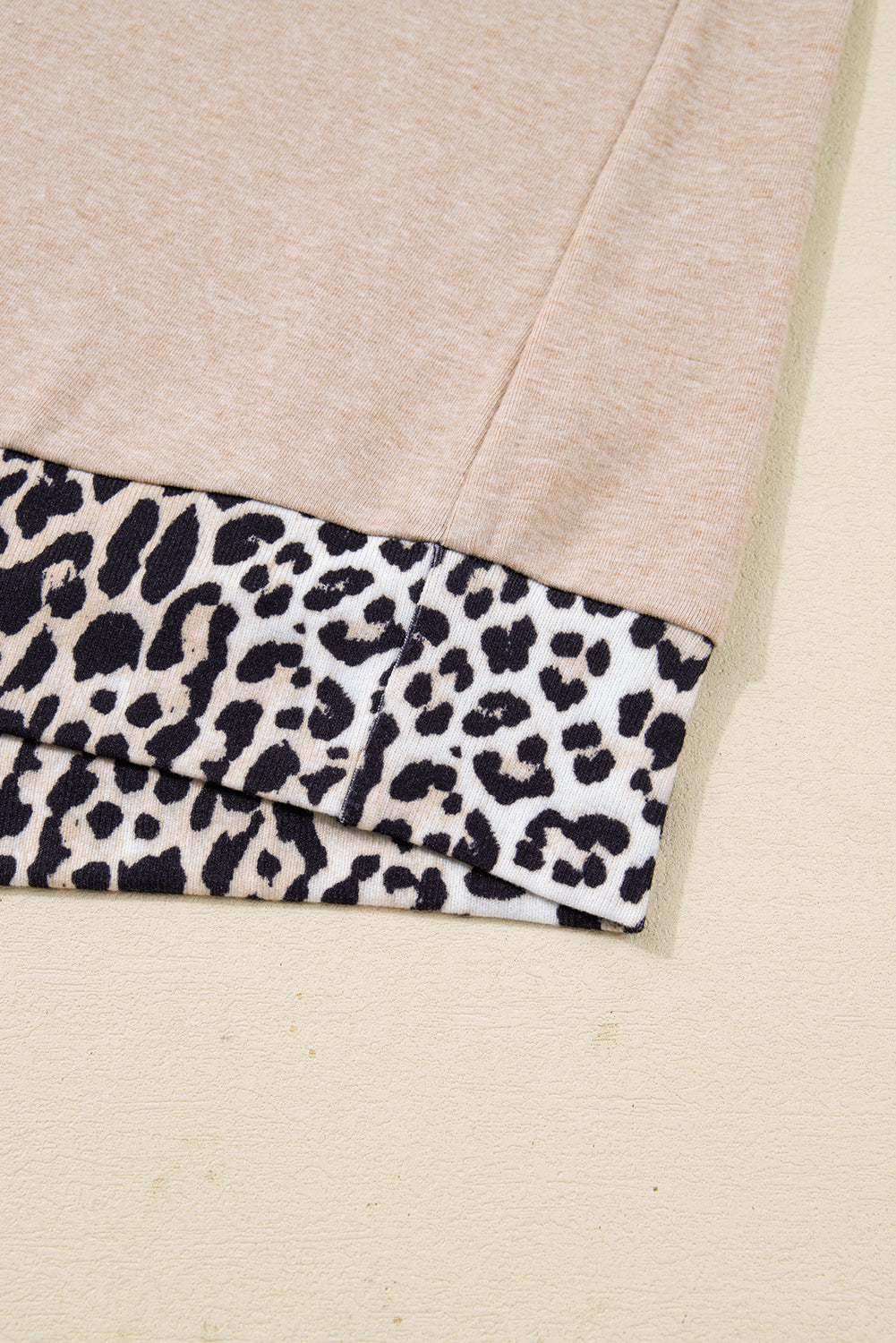 Parchment Leopard Patchwork V Neck Long Sleeve Plus Size Top 🇺🇸