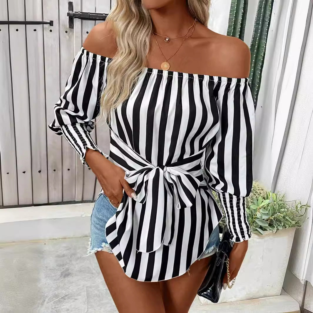 New Women's Fashion Shoulder-baring Lantern Sleeve Shirt 🇨🇳