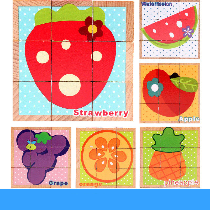 High-grade Six-face Picture Wooden Jigsaw 3D Puzzle Toys Children's Early Educational Toy Cube Jigsaw Puzzle Baby Kids Gifts 🇨🇳